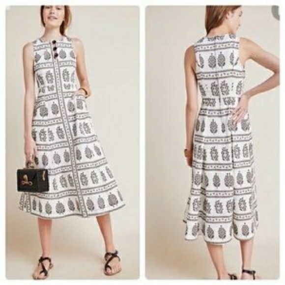 Anthropologie Woodblock Floral Sleeveless Dress 8 - Picture 2 of 13